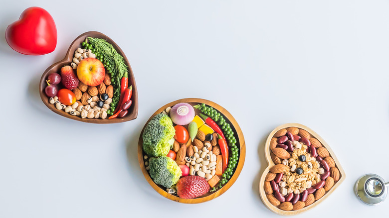 heart healthy foods in heart shaped bowls