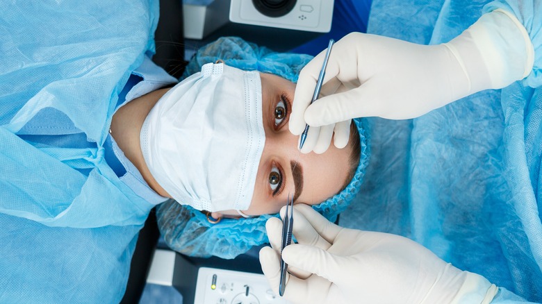 Patient undergoing glaucoma surgery