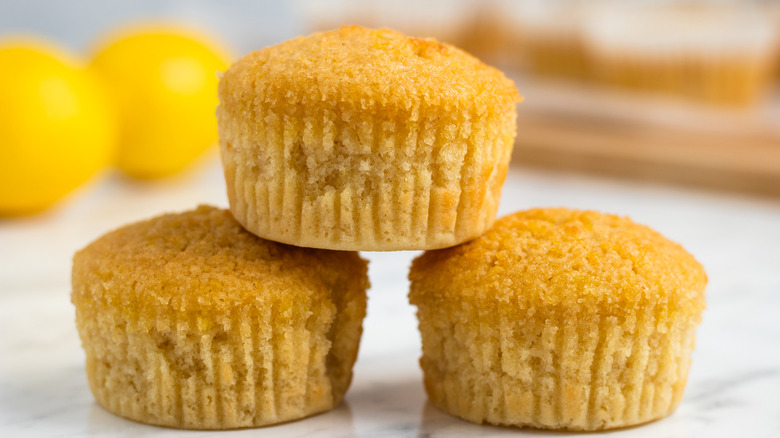 lemon muffins stacked 
