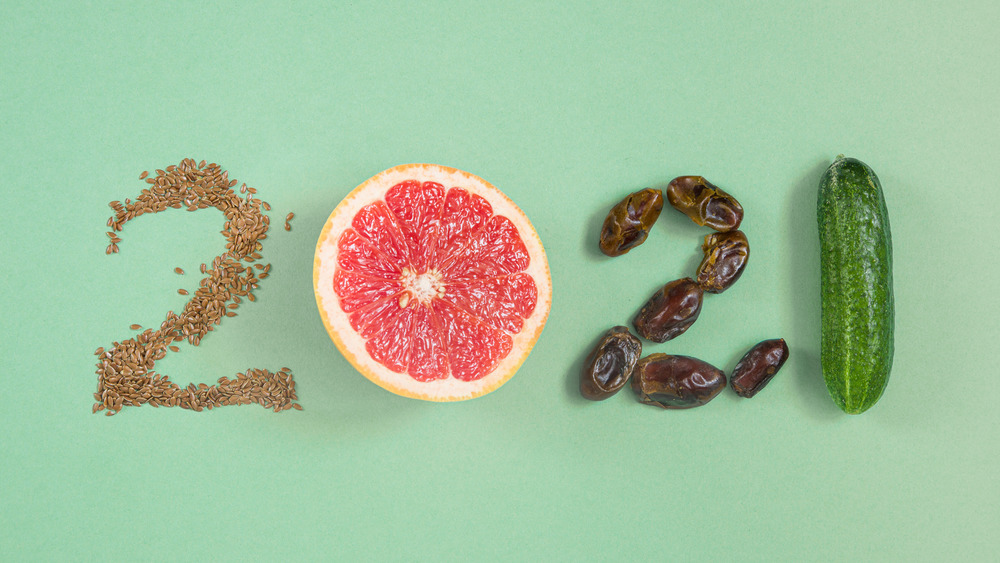 foods arranged to spell "2021"