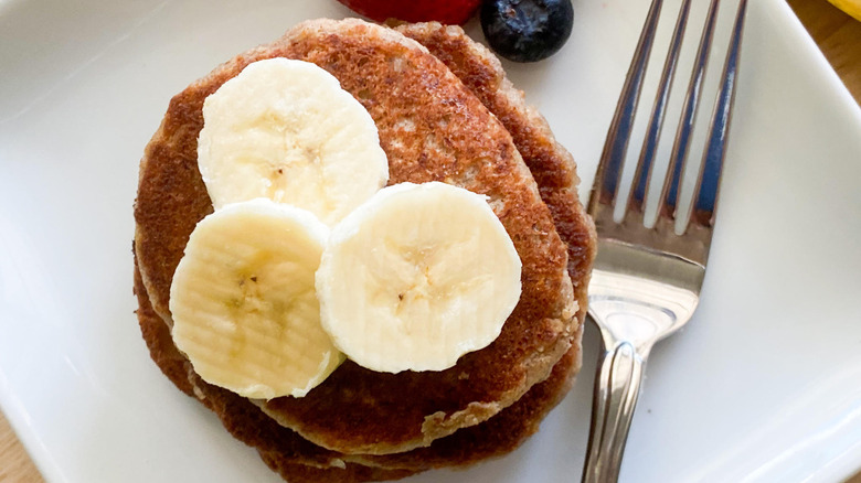 banana pancakes on a plate 