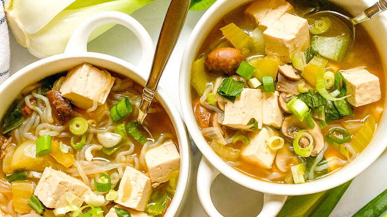 bowls of Asian vegetable soup