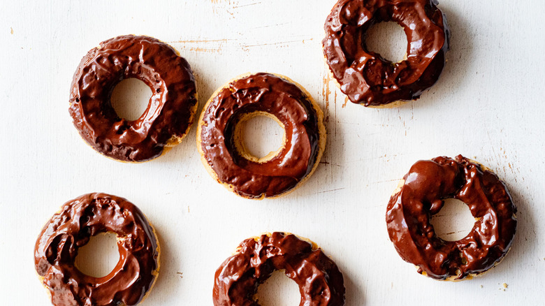 chocolate-frosted baked donut