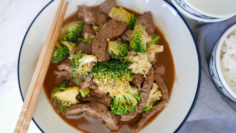 beef and broccoli in bowl