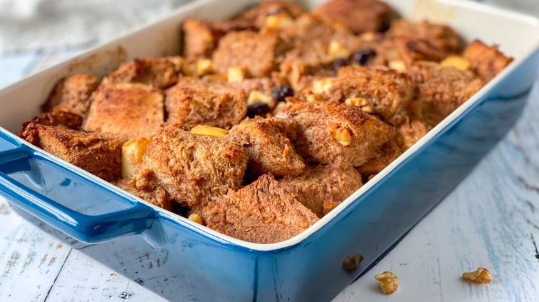 bread pudding in baking dish