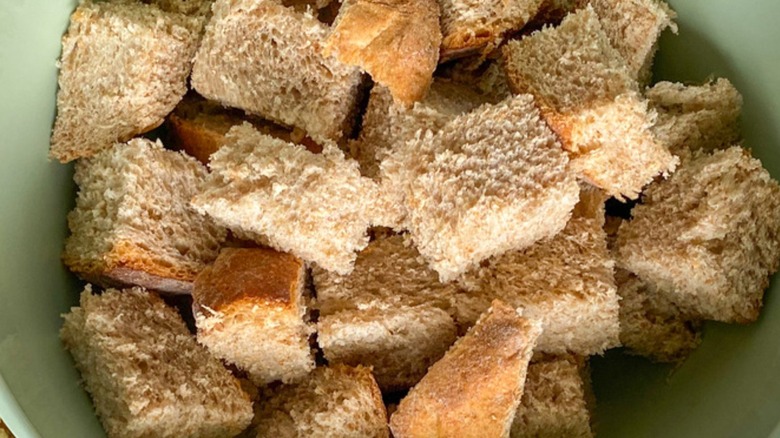 bread chunks in bowl