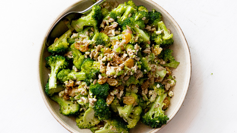 healthy broccoli salad in bowl
