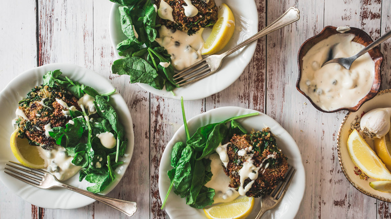plates of kale quinoa cakes