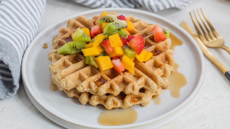 Healthy oat waffles with fruit