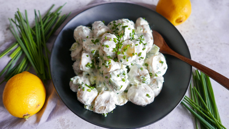 healthy potato salad in dish 