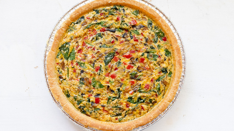 vegetable quiche in pie pan