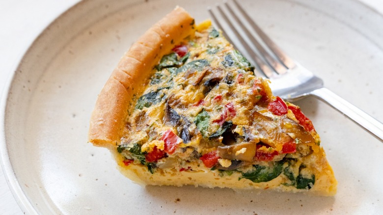 vegetable quiche on plate