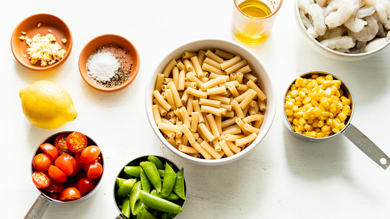 shrimp pasta ingredients separated