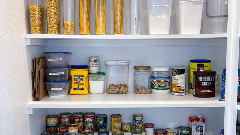 A pantry stocked with foods