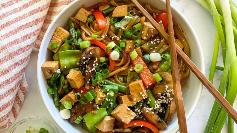 stir fried vegetables with napkin