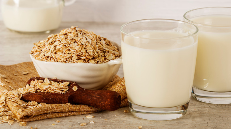 glass of oat milk on table