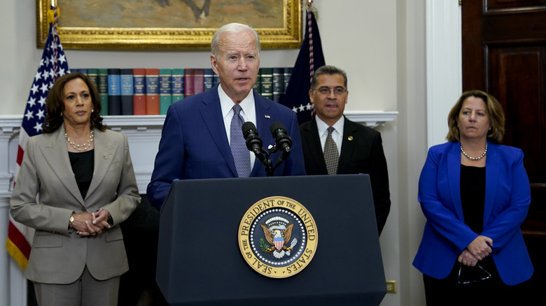 Biden speaking at podium