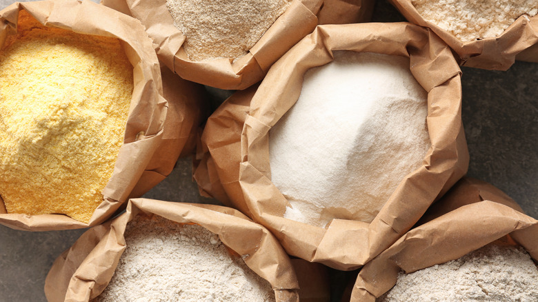 Paper bags of different types of flour