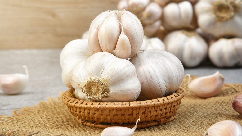 garlic bulbs on a dish