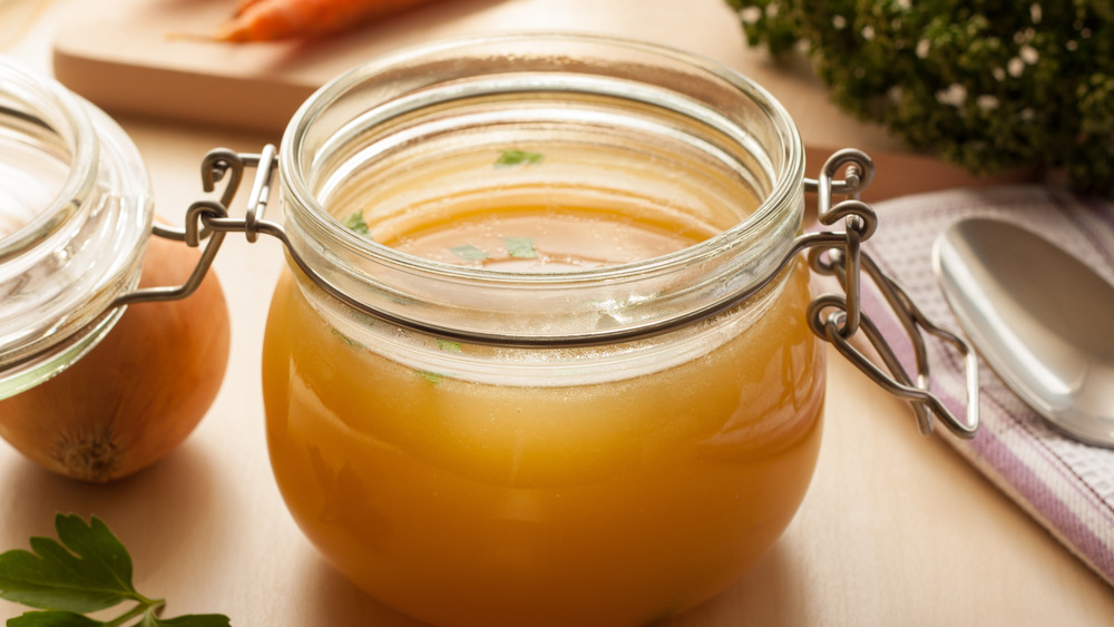 A glass jar of bone broth