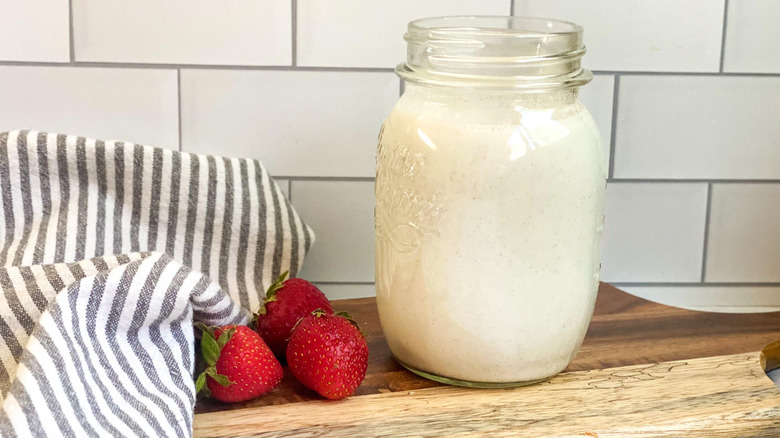 Homemade Hemp Seed Milk in a jar 