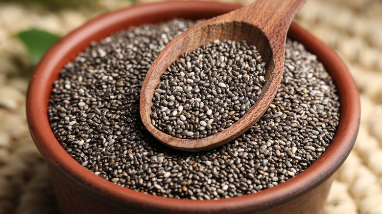 close-up of a bowl of chia seeds