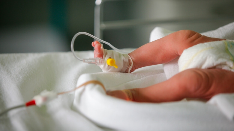 Legs of baby in incubator