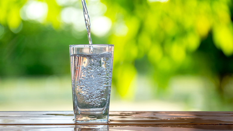 A glass of water outside