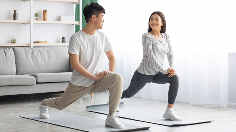 A couple exercises at home