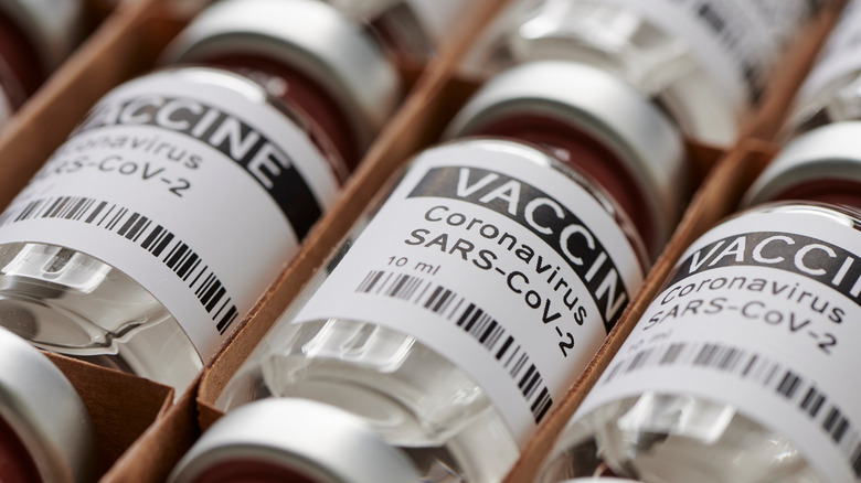 COVID-19 vaccine viles in a box 