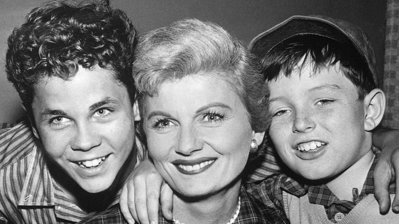 Barbara Billingsley, Jerry Mathers, and Tony Dow smiling