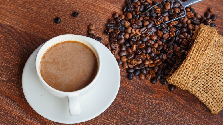 A cup of coffee on a table