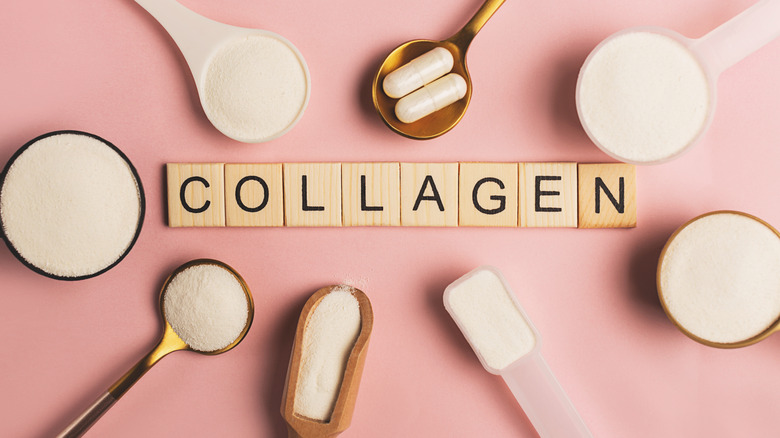the word "collagen" surrounded by powders and pills