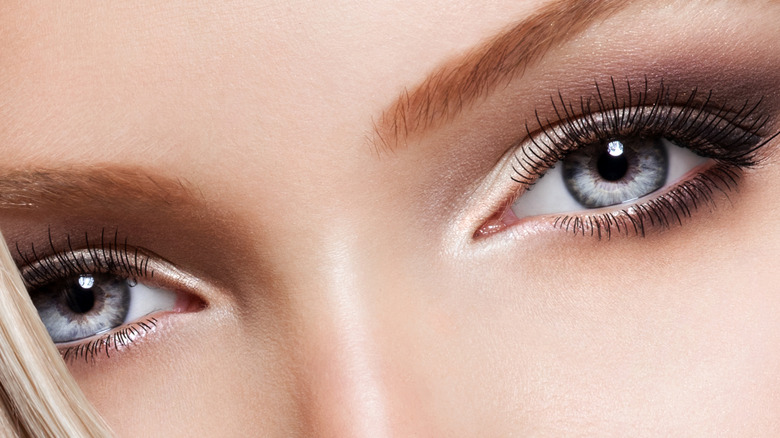 Close up on woman's grey eye color