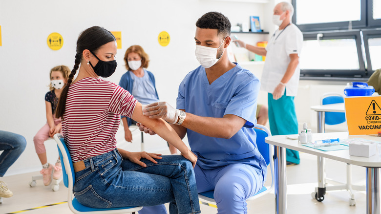Patients waiting at vaccine clinic