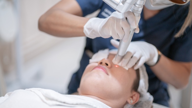 Woman getting dermabrasion