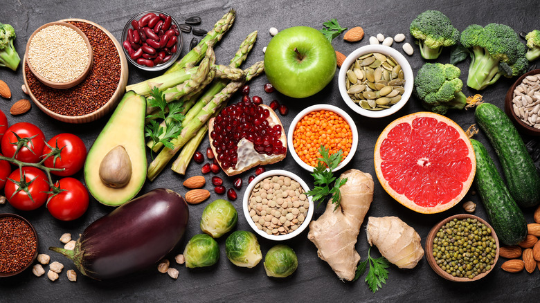 Table full of fruits and vegetables 