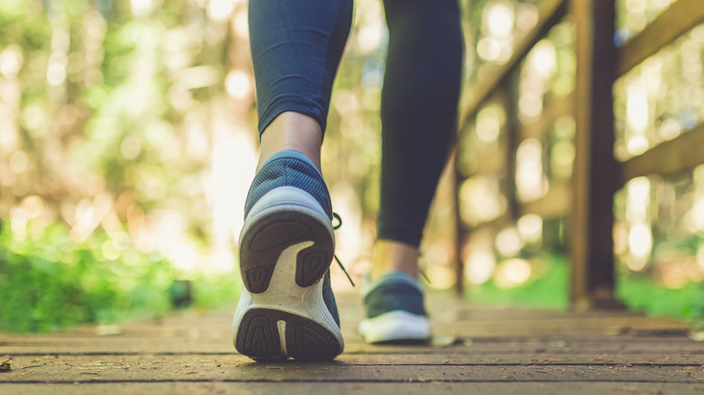 low angle of woman's feet walking