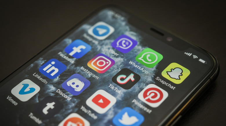 smart phone showing social media apps