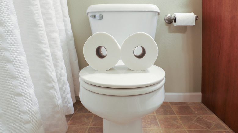 toilet paper rolls on toilet