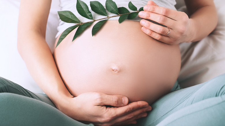 Pregnant woman holding her belly