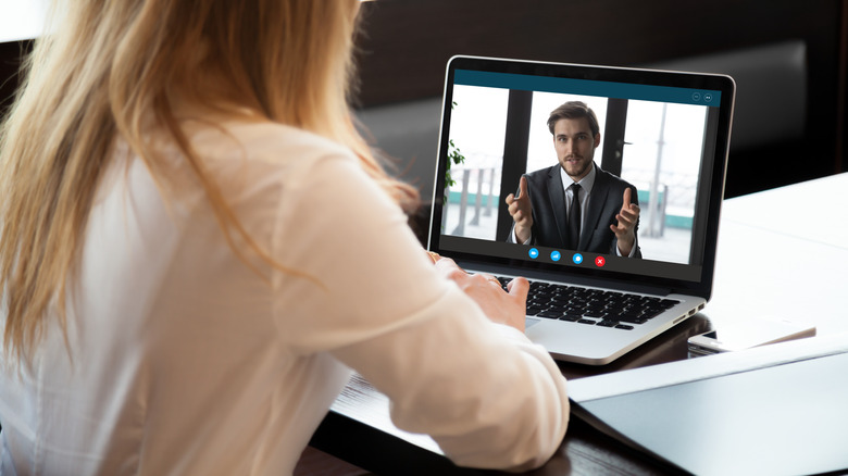 Woman on a Facetime call with her colleague 