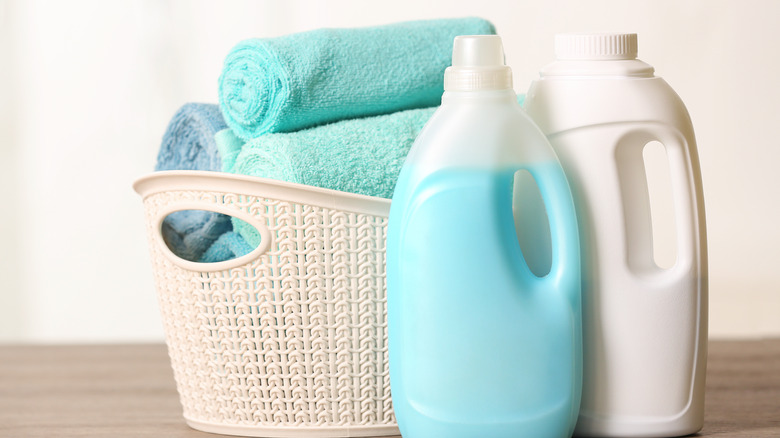 Laundry detergent basket and towels