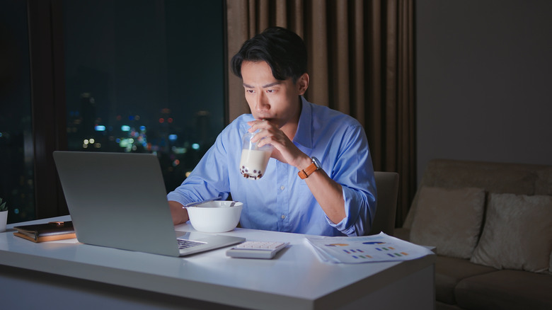 man staying up late