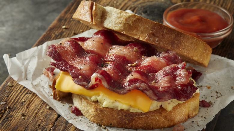 A bacon, egg, and cheese sandwich
