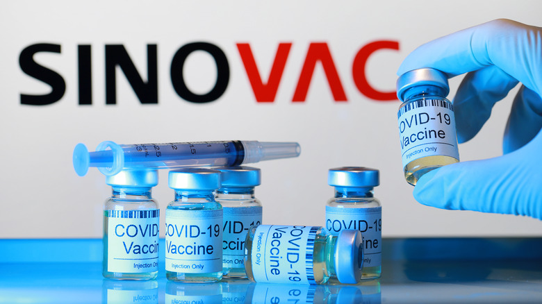 hand holding sinovac vaccine vial