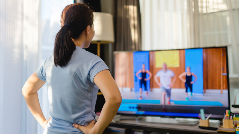 woman doing workout at home