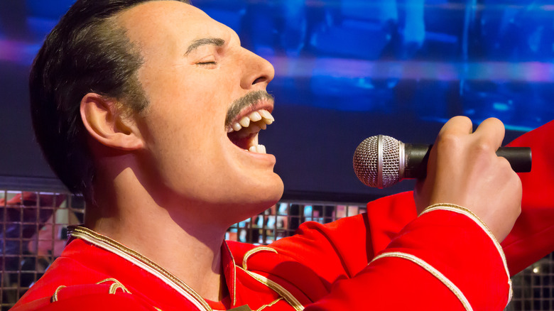 Freddie Mercury singing in microphone