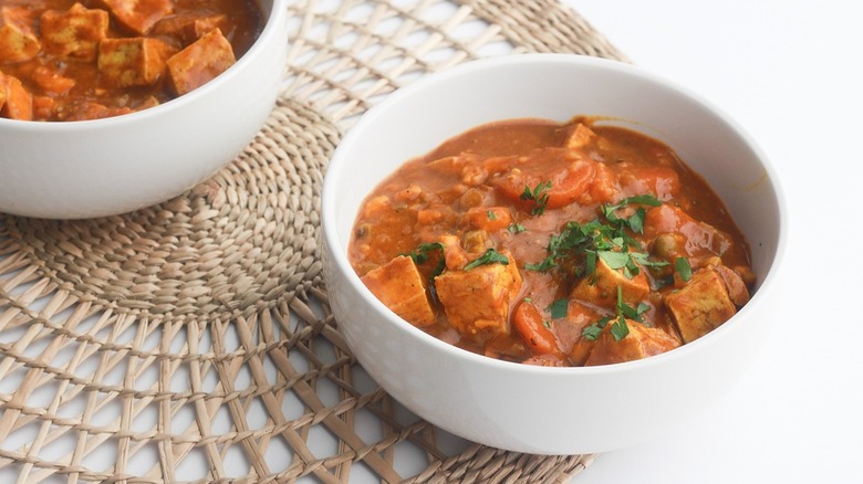 tofu curry in white bowl