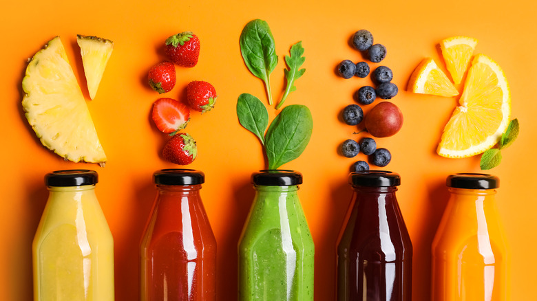 several bottles of cold-pressed juices 